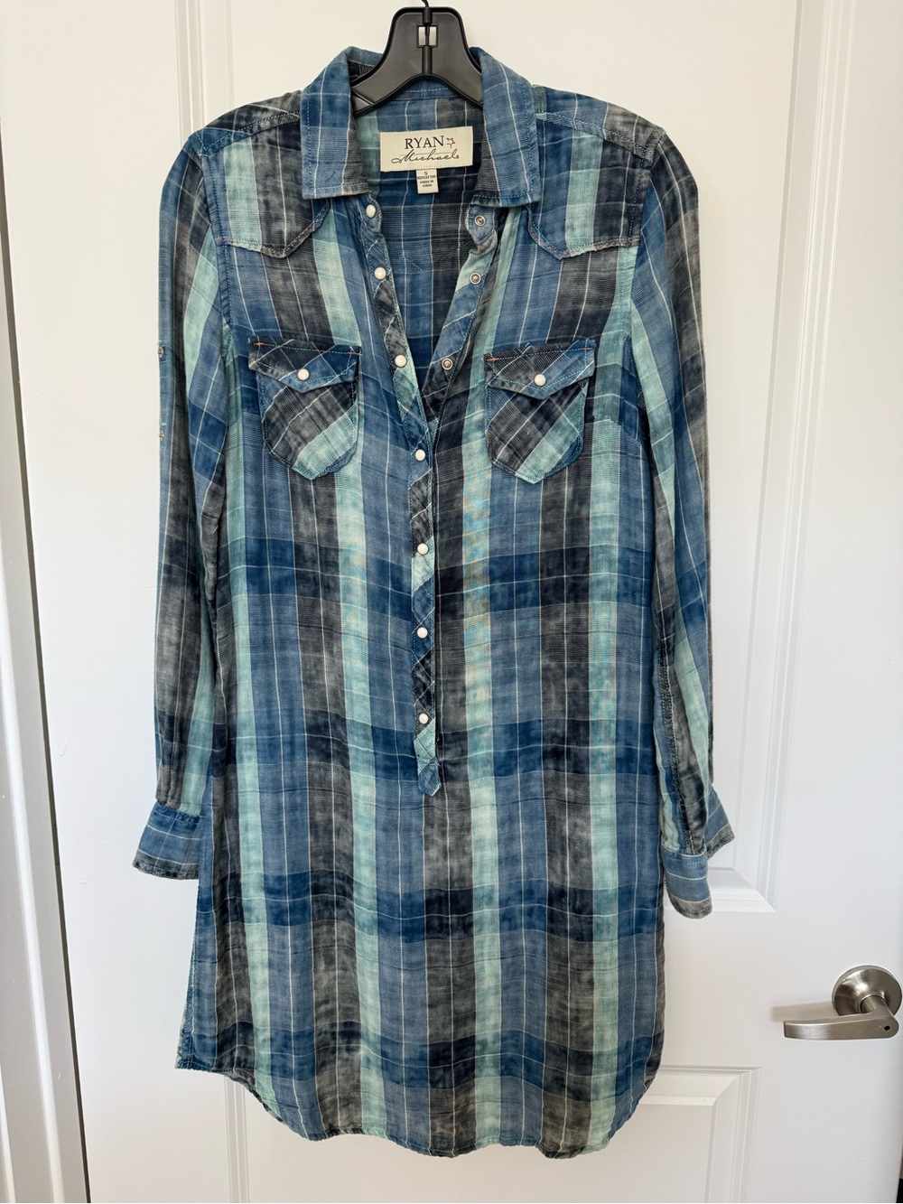 Ryan Michael Blue Plaid Shirt Dress.